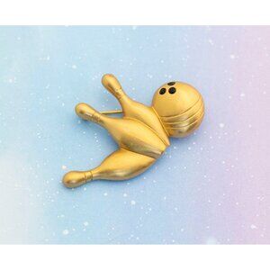 Vintage Golden Bowling Brooch | Gold Tone Bowling Pin and Ball Brooch Avon | J4